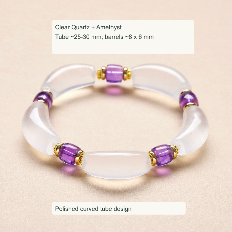 Curved tube stone bracelet with English material and component size labels