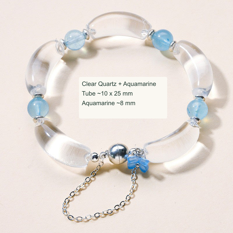 Curved tube stone bracelet with English material and component size labels