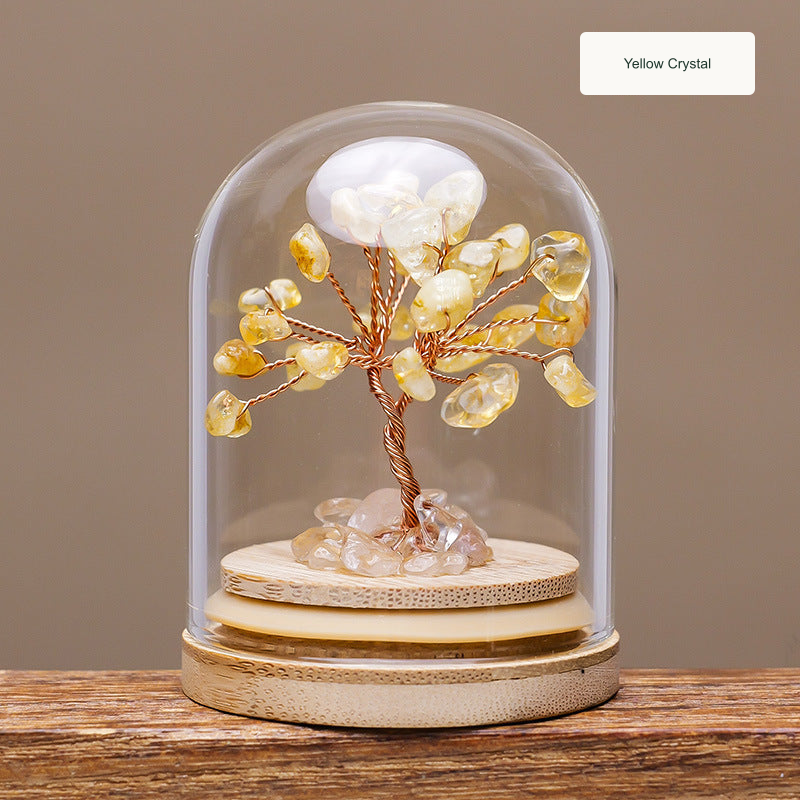 Glass dome tree, precise English-only label, source11