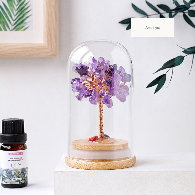 Glass dome tree, precise English-only label, source17