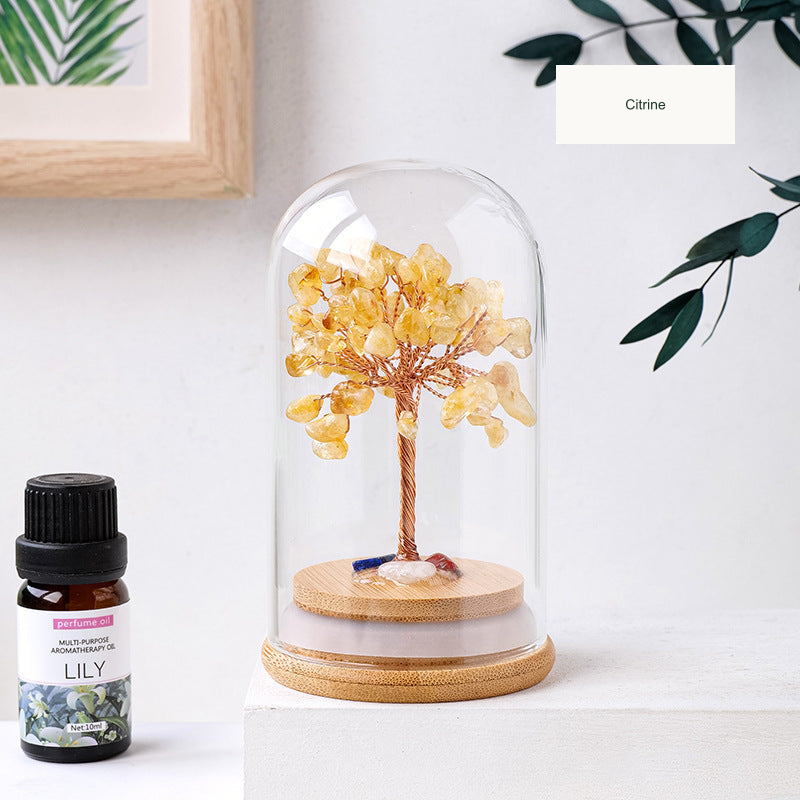 Glass dome tree, precise English-only label, source18