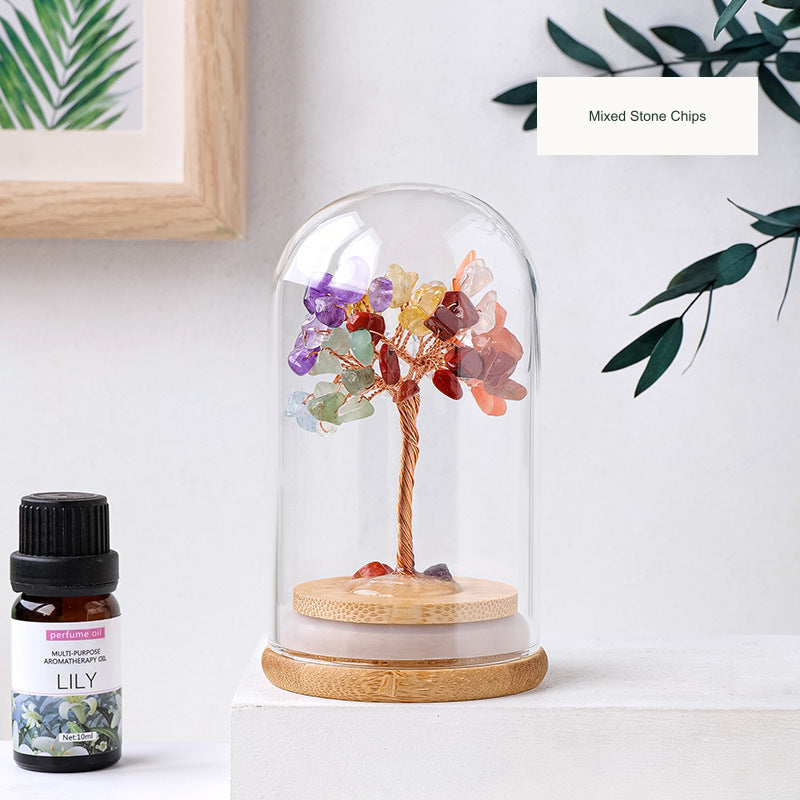 Glass dome tree, precise English-only label, source20