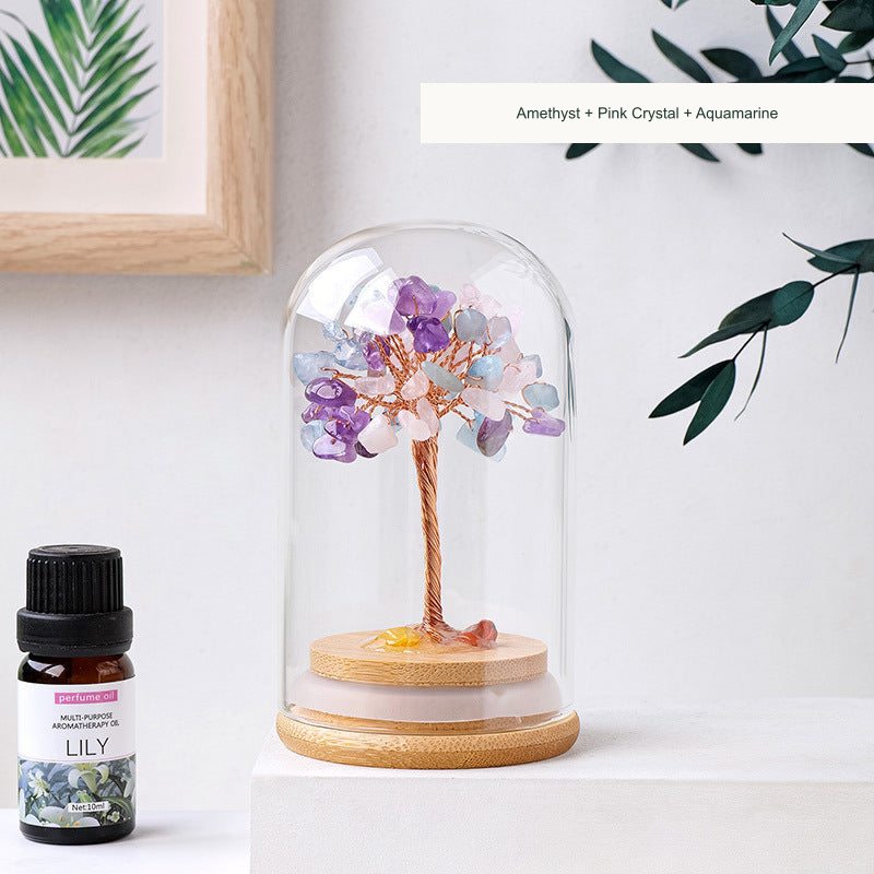 Glass dome tree, precise English-only label, source21