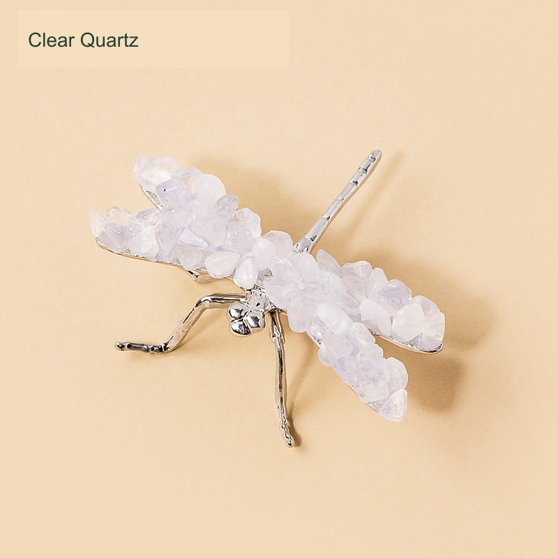 Dragonfly stone-chip ornament — Clear Quartz, supplier-described material