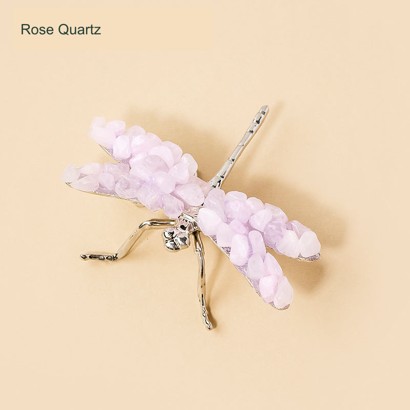 Dragonfly stone-chip ornament — Rose Quartz, supplier-described material