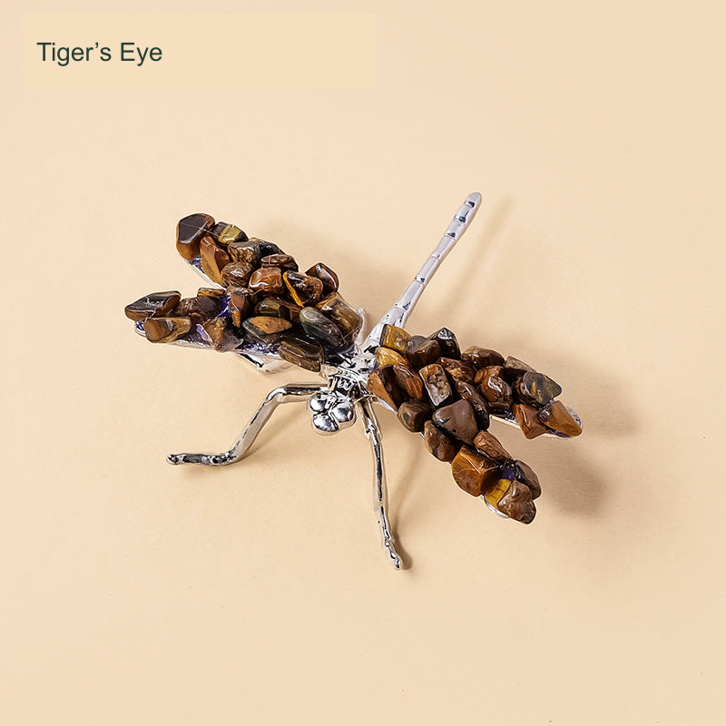Dragonfly stone-chip ornament — Tiger's Eye, supplier-described material