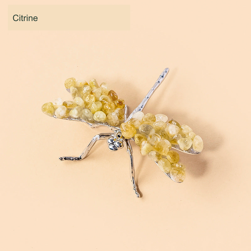 Dragonfly stone-chip ornament — Citrine, supplier-described material