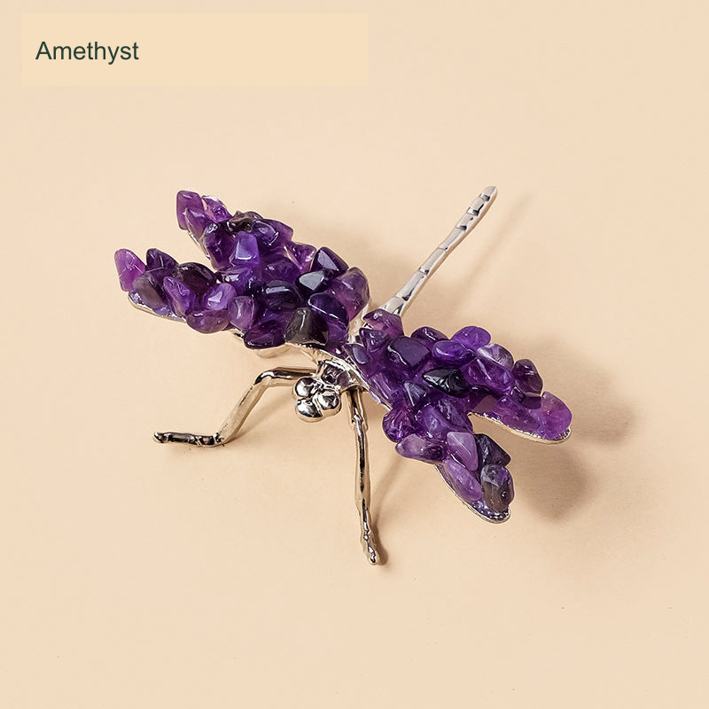 Dragonfly stone-chip ornament — Amethyst, supplier-described material