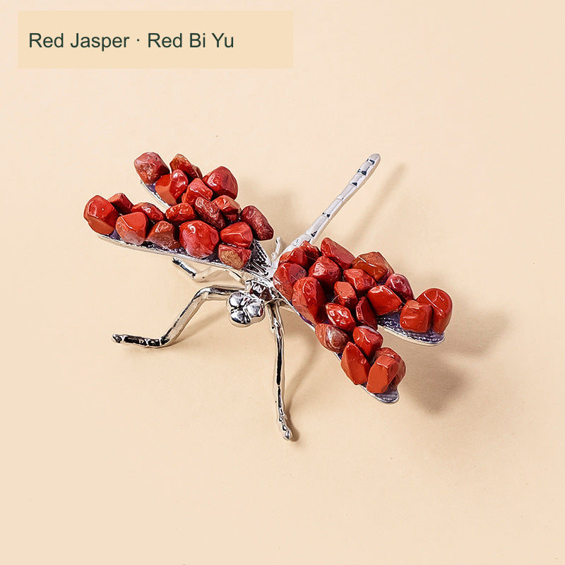 Dragonfly stone-chip ornament — Red Jasper / Red Bi Yu, supplier-described material