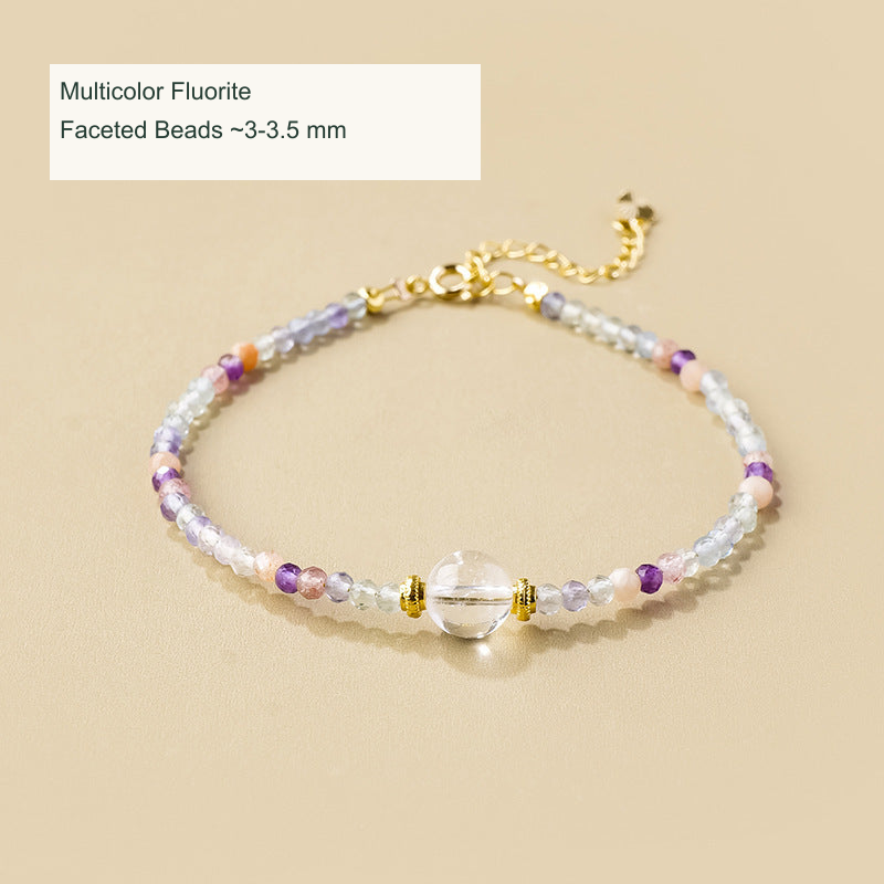 Multicolor Fluorite faceted bead bracelet English labels
