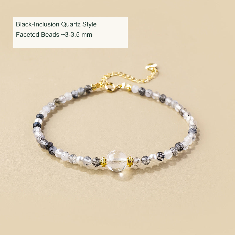 Black-Inclusion Quartz Style faceted bead bracelet English labels