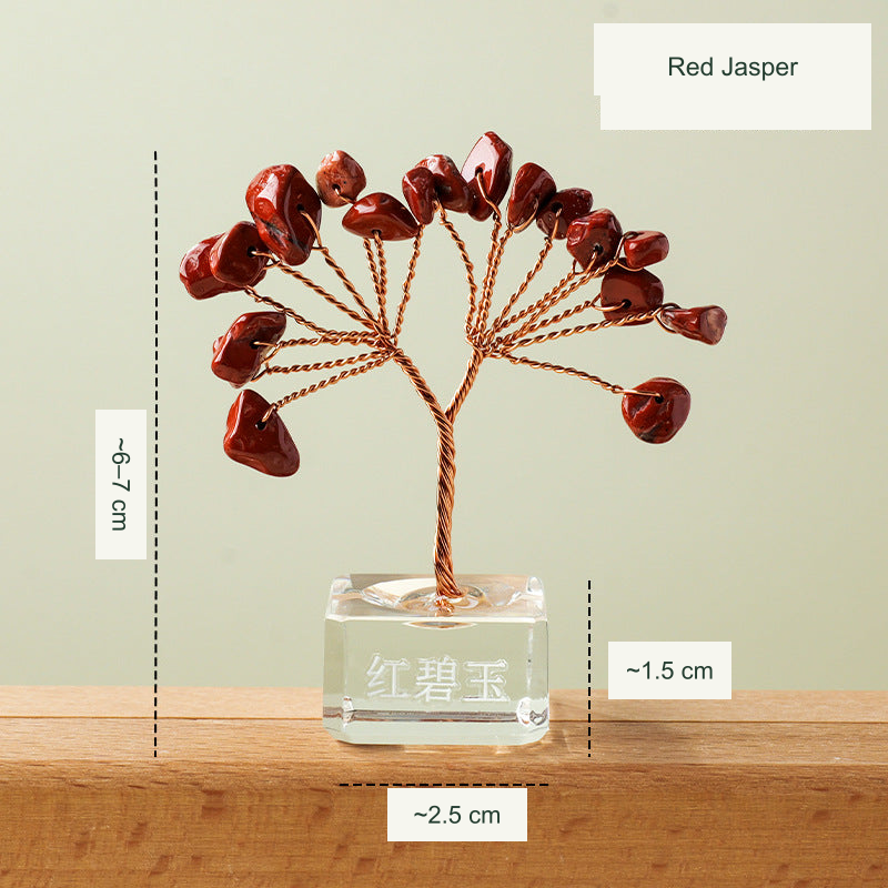 Mini fan tree original product photograph with equivalent English material and size labels; physical Chinese engraving retained