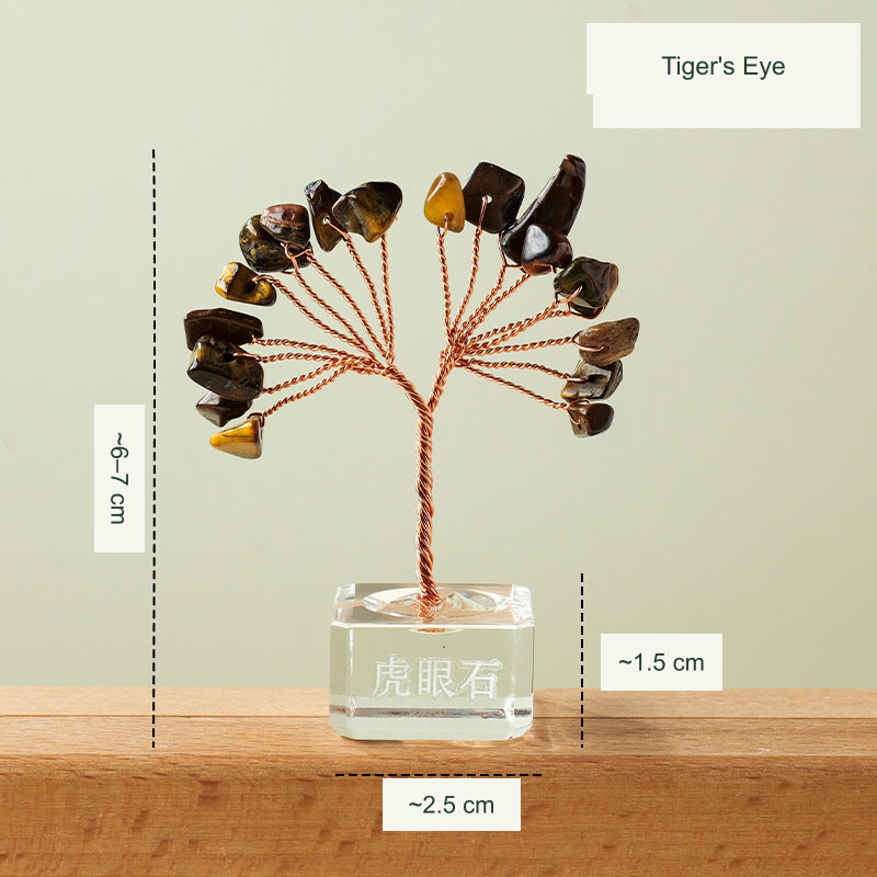 Mini fan tree original product photograph with equivalent English material and size labels; physical Chinese engraving retained