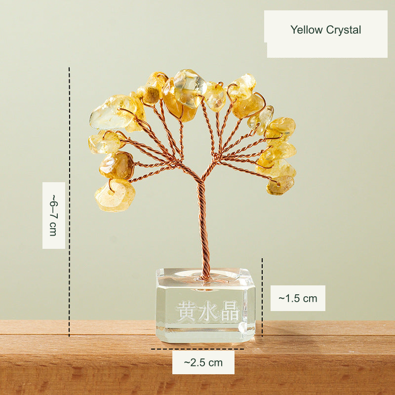 Mini fan tree original product photograph with equivalent English material and size labels; physical Chinese engraving retained