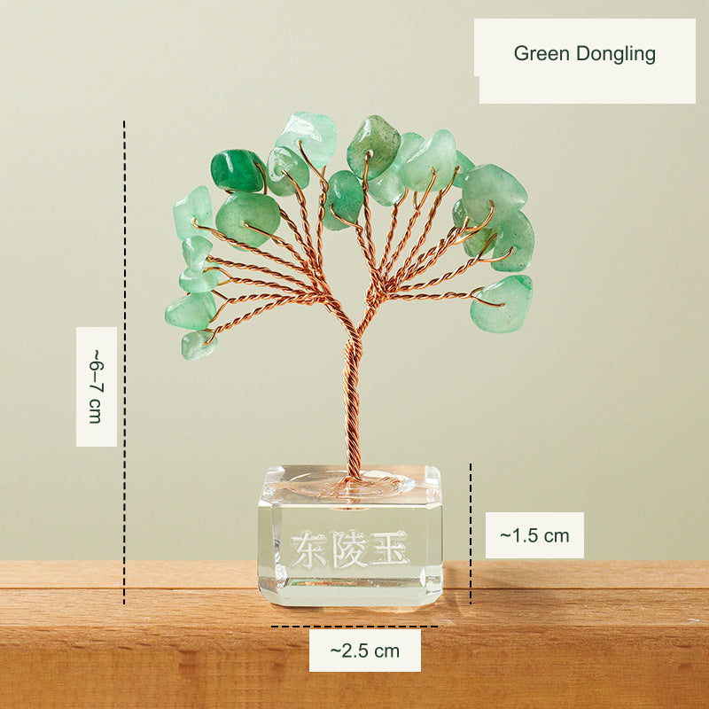 Mini fan tree original product photograph with equivalent English material and size labels; physical Chinese engraving retained