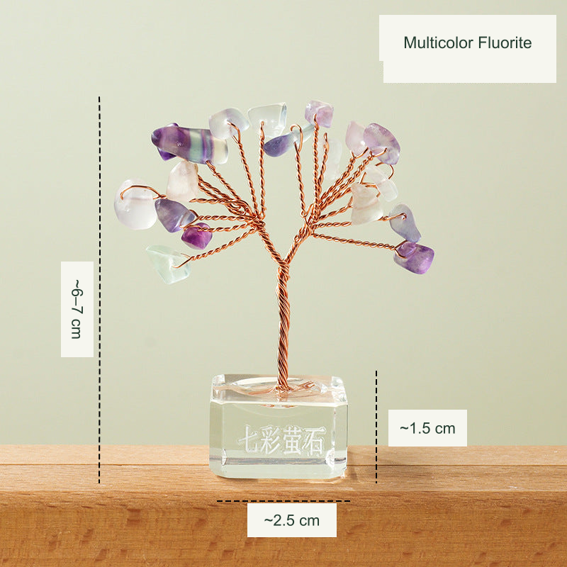 Mini fan tree original product photograph with equivalent English material and size labels; physical Chinese engraving retained