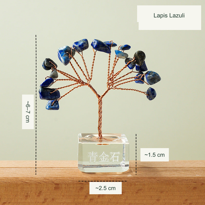 Mini fan tree original product photograph with equivalent English material and size labels; physical Chinese engraving retained