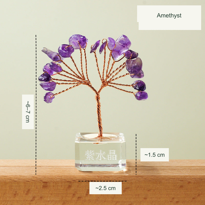 Mini fan tree original product photograph with equivalent English material and size labels; physical Chinese engraving retained