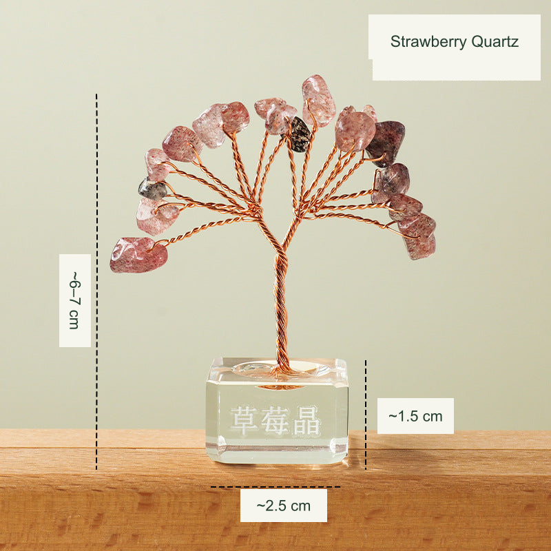 Mini fan tree original product photograph with equivalent English material and size labels; physical Chinese engraving retained