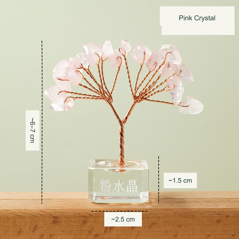 Mini fan tree original product photograph with equivalent English material and size labels; physical Chinese engraving retained