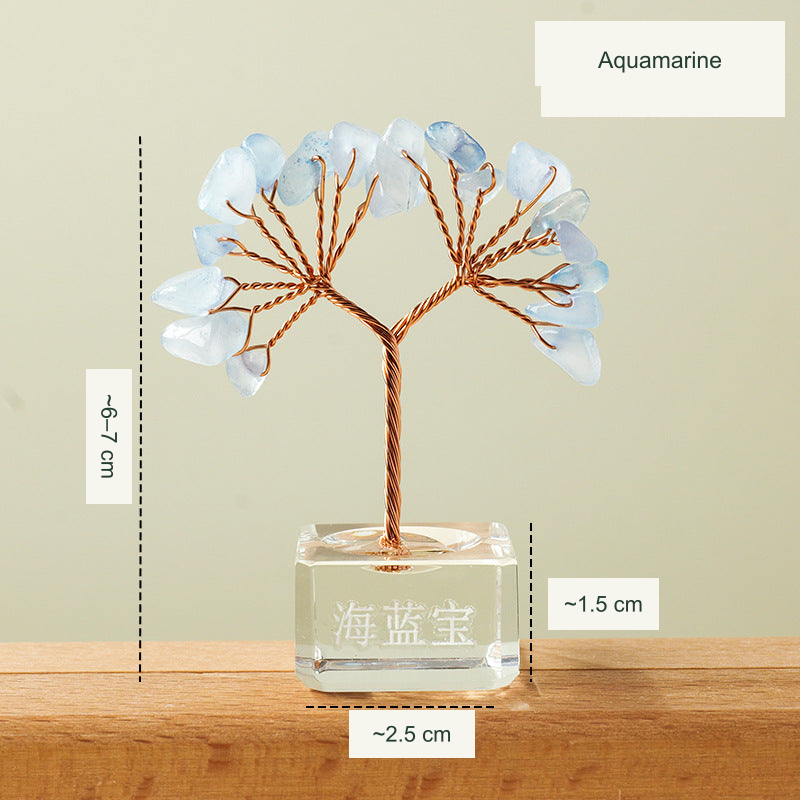 Mini fan tree original product photograph with equivalent English material and size labels; physical Chinese engraving retained
