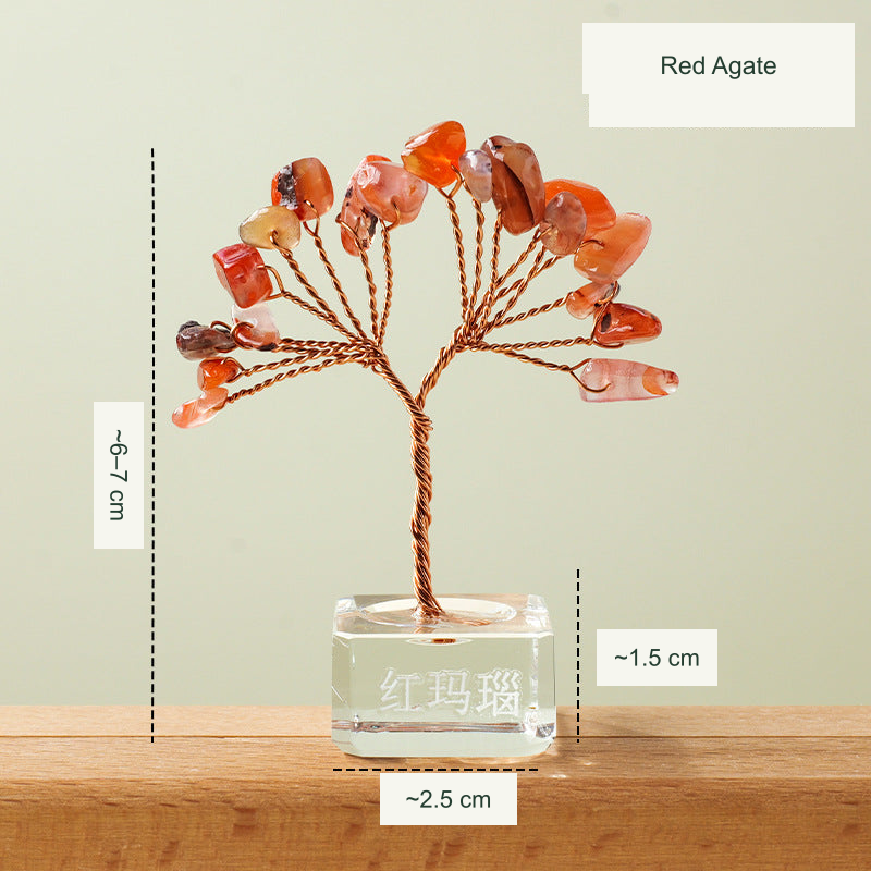 Mini fan tree original product photograph with equivalent English material and size labels; physical Chinese engraving retained