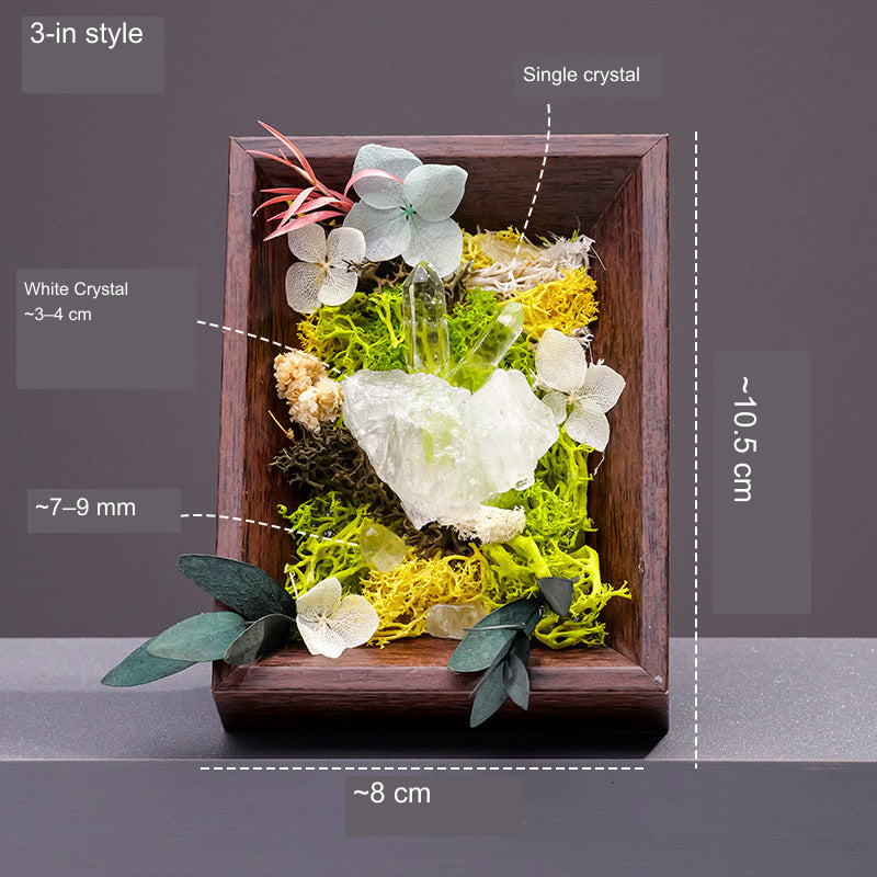 White Crystal flower frame; English source-photo captions