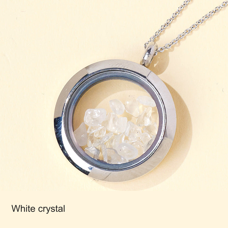 Stone-Filled Circular Pendant – 2.5 cm · Clear Quartz