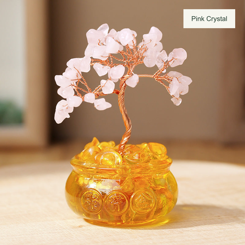 Original golden bowl tree photograph with only existing Chinese label or approximate sizes translated; canopy, bead count, base color and real prosperity motifs unchanged.