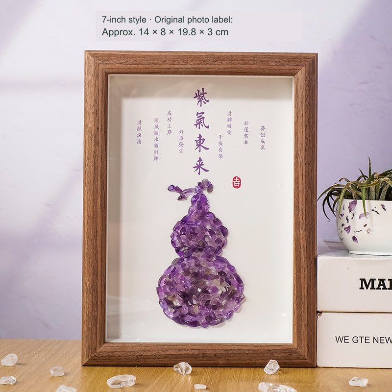 Gourd stone-chip framed artwork, original object and printed Chinese blessing preserved, English source dimensions