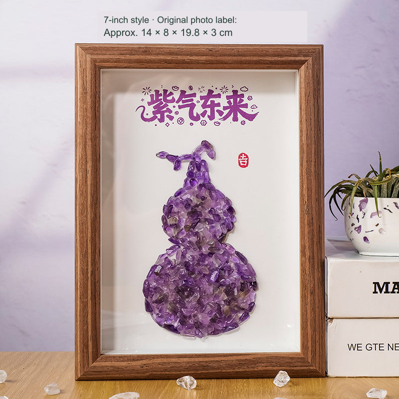 Gourd stone-chip framed artwork, original object and printed Chinese blessing preserved, English source dimensions