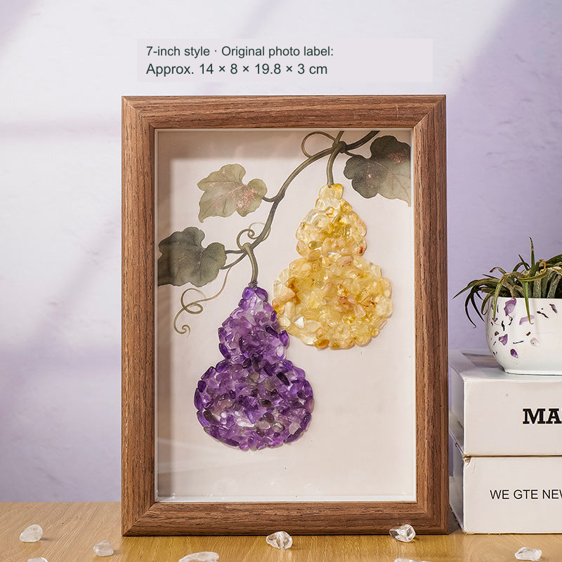 Gourd stone-chip framed artwork, original object and printed Chinese blessing preserved, English source dimensions