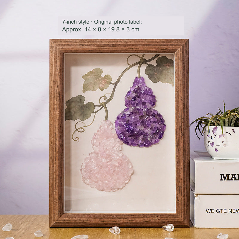 Gourd stone-chip framed artwork, original object and printed Chinese blessing preserved, English source dimensions