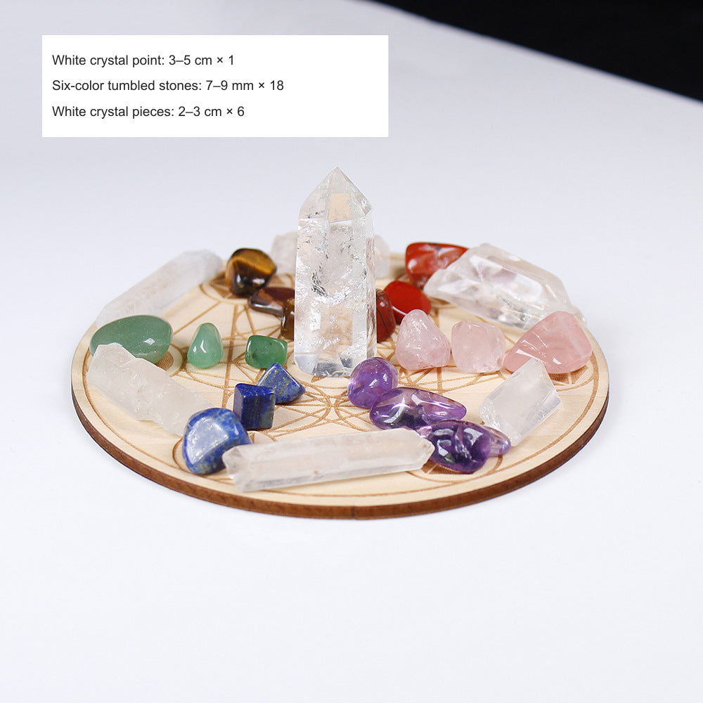 Original grid-set photograph with equivalent English material, size and count labels; stones and wood board unchanged