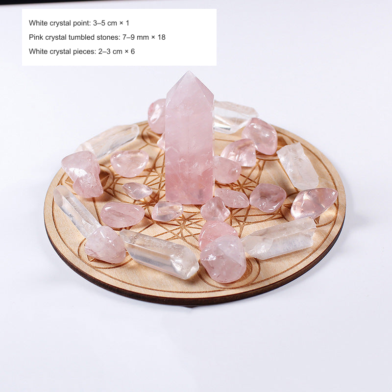 Original grid-set photograph with equivalent English material, size and count labels; stones and wood board unchanged