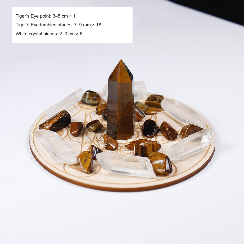 Original grid-set photograph with equivalent English material, size and count labels; stones and wood board unchanged