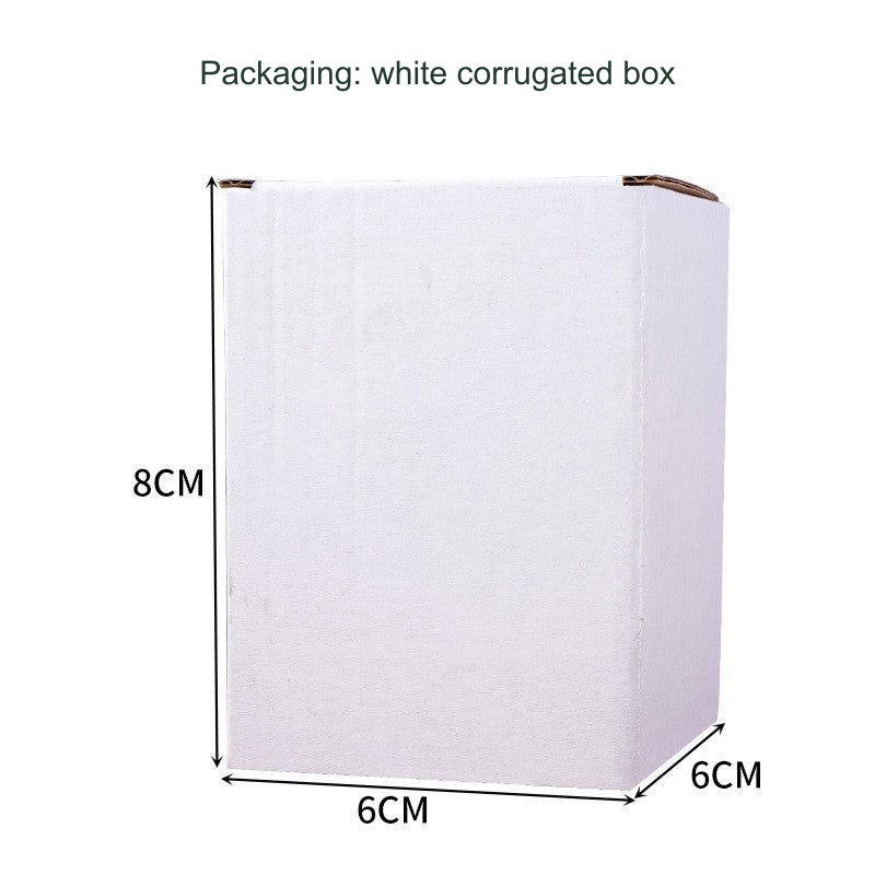 Original white corrugated packaging box photograph: 8 cm by 6 cm by 6 cm; heading translated without changing the packaging.