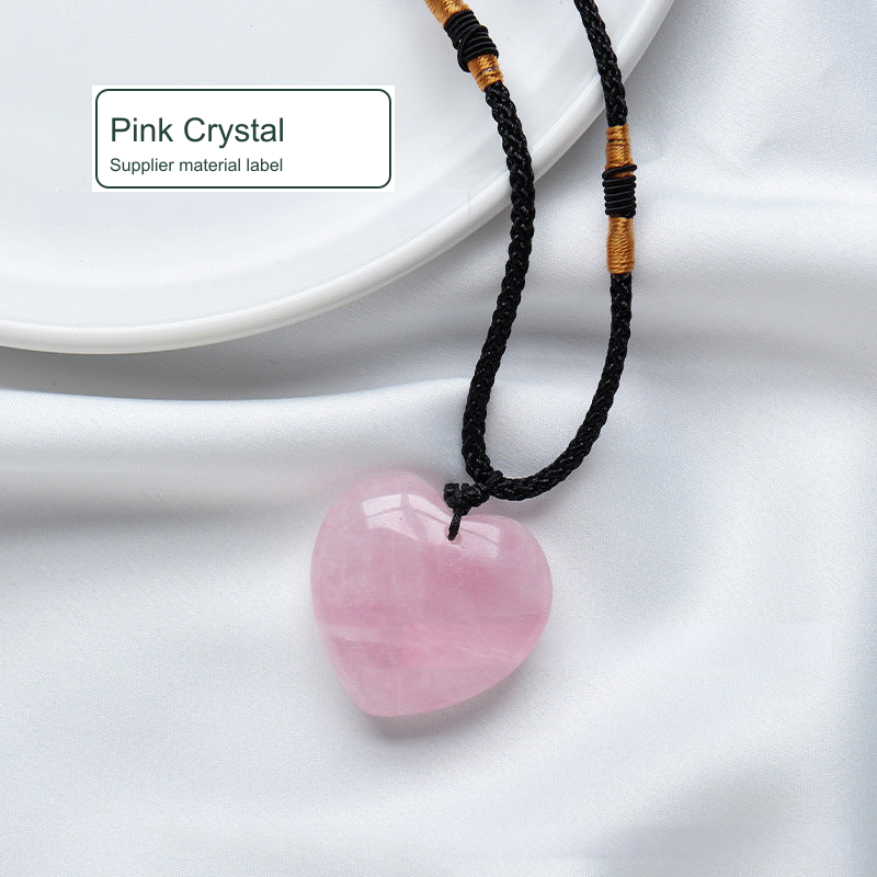 Pink crystal heart pendant; original photo locally cleaned and English labels