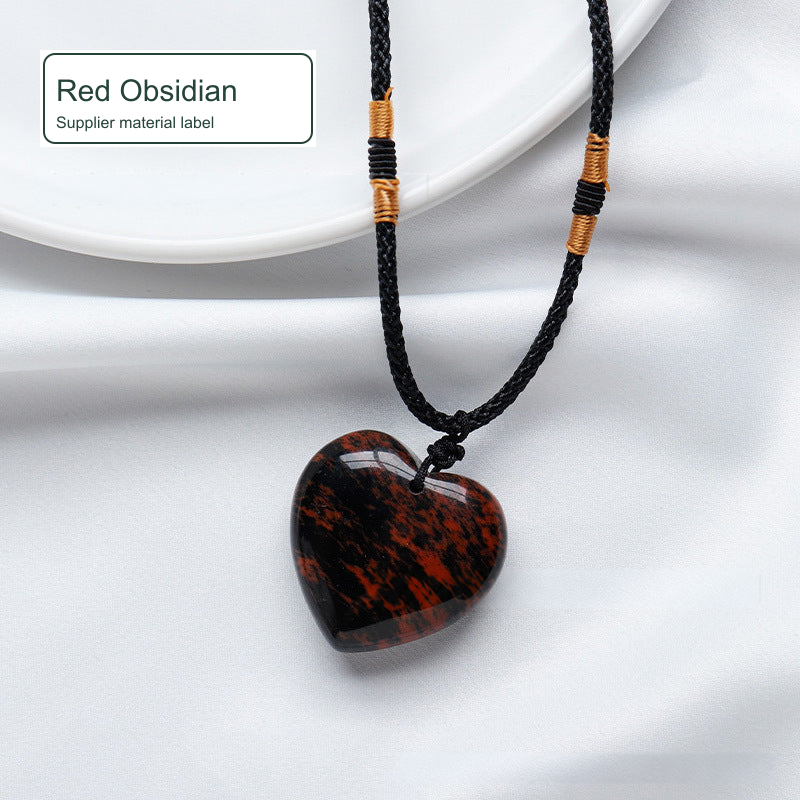 Red Obsidian heart pendant; original photo locally cleaned and English labels