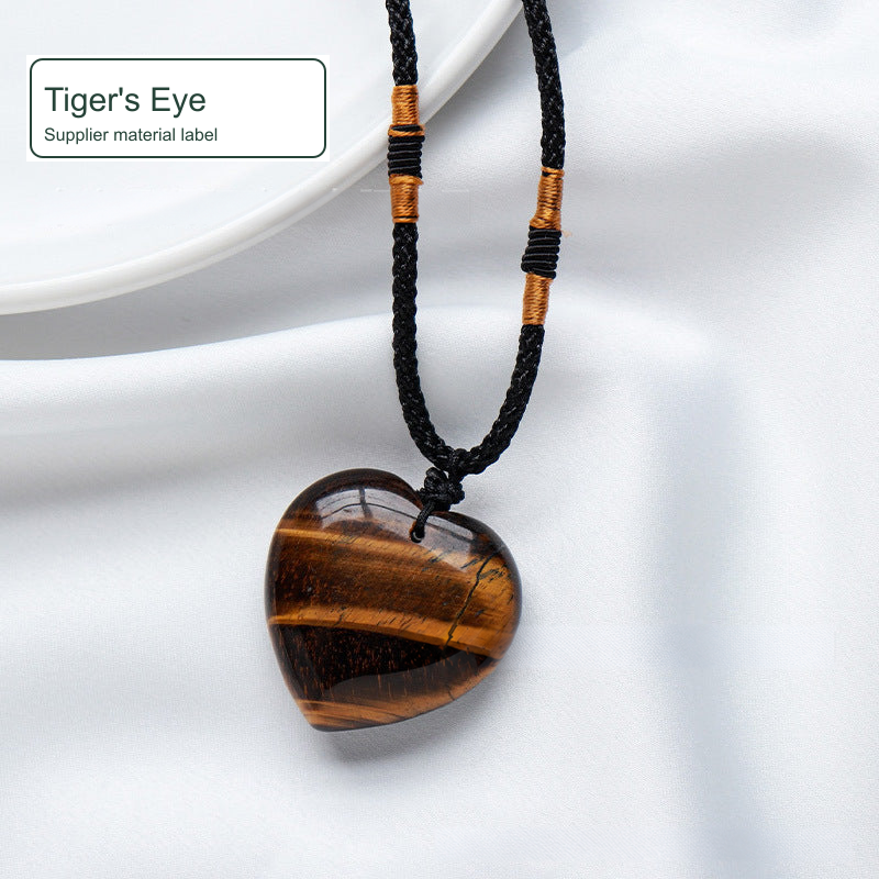 Heart-shaped cord necklace — Tiger's Eye; Supplier material label
