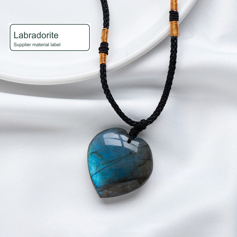 Heart-shaped cord necklace — Labradorite; Supplier material label