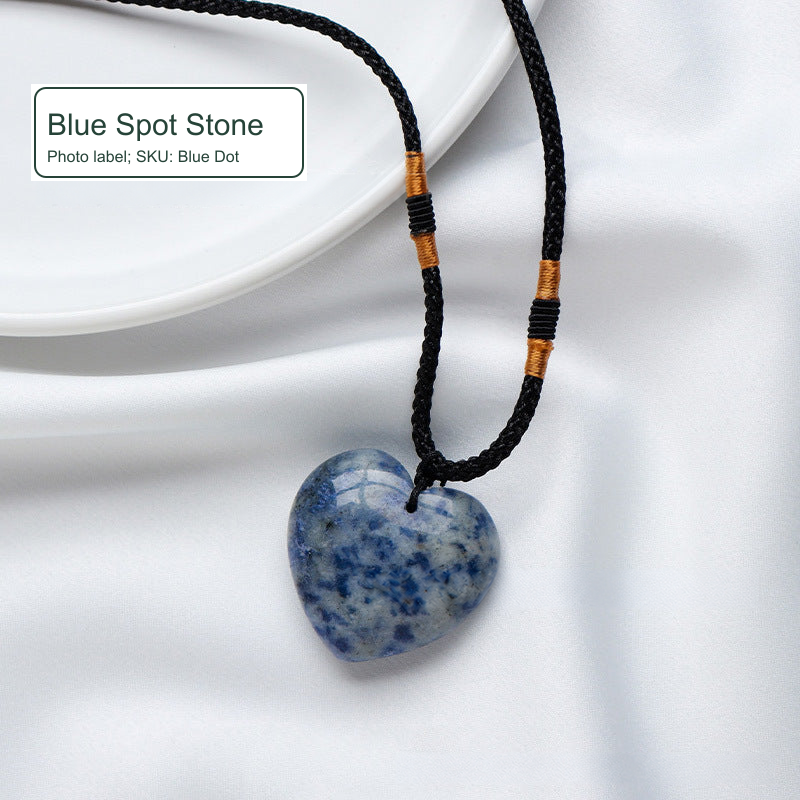 Heart-shaped cord necklace — Blue Spot Stone; Photo label; SKU: Blue Dot