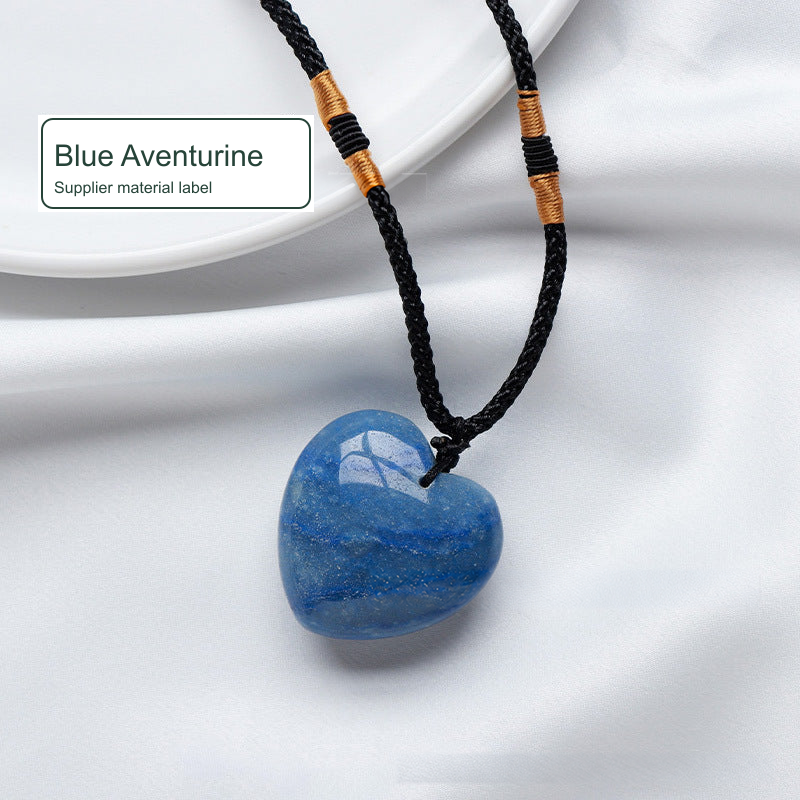 Heart-shaped cord necklace — Blue Aventurine