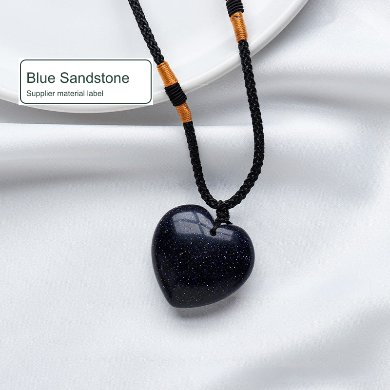 Heart-shaped cord necklace — Blue Sandstone