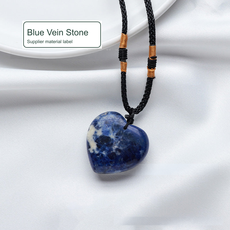 Heart-shaped cord necklace — Blue Vein Stone