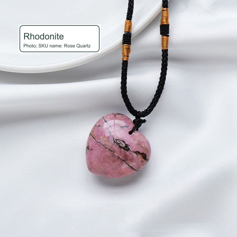 Heart-shaped cord necklace — photo label Rhodonite; SKU Rose Quartz