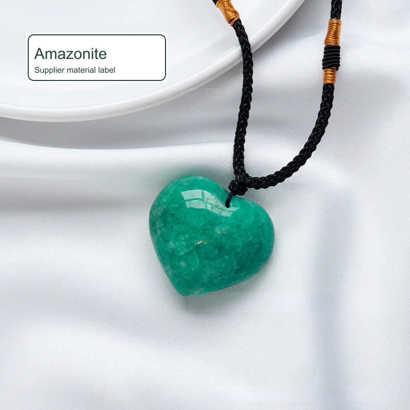 Heart-shaped cord necklace — Amazonite