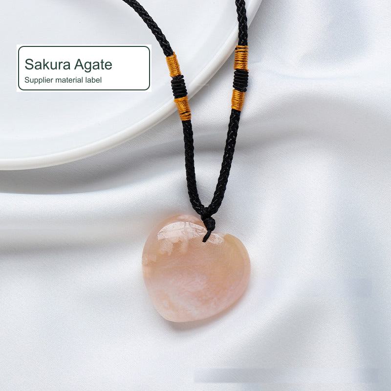 Heart-shaped cord necklace — Sakura Agate