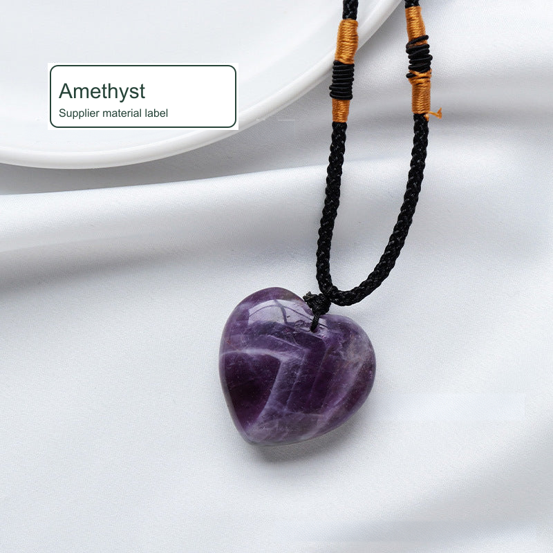 Heart-shaped cord necklace — Amethyst