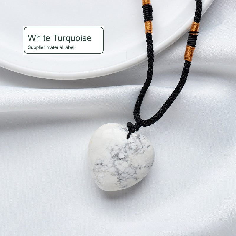 White turquoise heart cord pendant; English photo labels and localized watermark cleanup